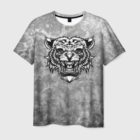 Мужская футболка 3D с принтом Texture   агрессивный тигр , 100% полиэфир | прямой крой, круглый вырез горловины, длина до линии бедер | Тематика изображения на принте: 