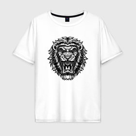 Мужская футболка хлопок Oversize с принтом Свирепый лев в Курске, 100% хлопок | свободный крой, круглый ворот, “спинка” длиннее передней части | 