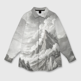 Мужская рубашка oversize 3D с принтом Черно белый горный пейзаж в Петрозаводске,  |  | 