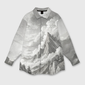 Женская рубашка oversize 3D с принтом Черно белый горный пейзаж в Кировске,  |  | 