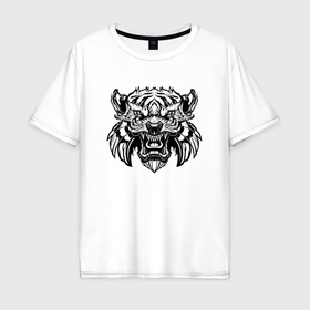 Мужская футболка хлопок Oversize с принтом Лютый тигр в Новосибирске, 100% хлопок | свободный крой, круглый ворот, “спинка” длиннее передней части | 