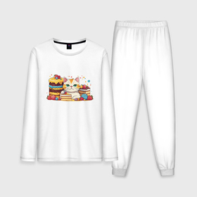 Мужская пижама с лонгсливом хлопок с принтом Кот и пироги с ягодами в Тюмени,  |  | Тематика изображения на принте: 
