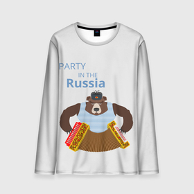 Мужской лонгслив 3D с принтом Вечеринка в России с медведем в Санкт-Петербурге, 100% полиэстер | длинные рукава, круглый вырез горловины, полуприлегающий силуэт | 
