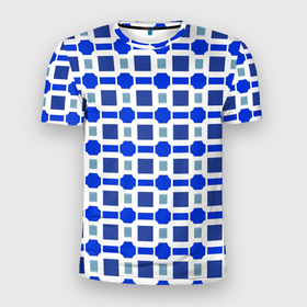 Мужская футболка 3D Slim с принтом Синие кирпичики и белые полосы в Екатеринбурге, 100% полиэстер с улучшенными характеристиками | приталенный силуэт, круглая горловина, широкие плечи, сужается к линии бедра | Тематика изображения на принте: 