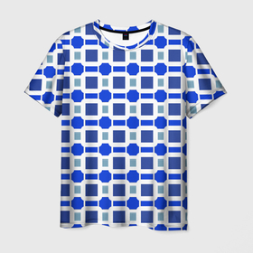 Мужская футболка 3D с принтом Синие кирпичики и белые полосы , 100% полиэфир | прямой крой, круглый вырез горловины, длина до линии бедер | Тематика изображения на принте: 