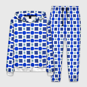 Мужской костюм 3D с принтом Синие кирпичики и белые полосы в Новосибирске, 100% полиэстер | Манжеты и пояс оформлены тканевой резинкой, двухслойный капюшон со шнурком для регулировки, карманы спереди | Тематика изображения на принте: 