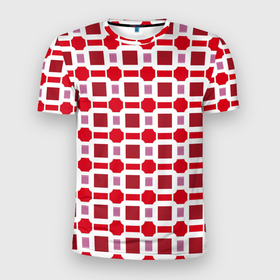Мужская футболка 3D Slim с принтом Красные кирпичики и белые полосы в Екатеринбурге, 100% полиэстер с улучшенными характеристиками | приталенный силуэт, круглая горловина, широкие плечи, сужается к линии бедра | Тематика изображения на принте: 