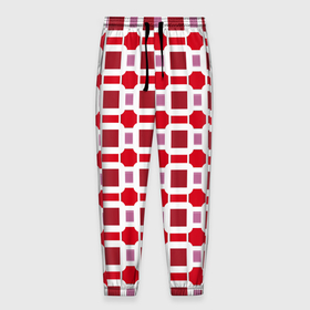Мужские брюки 3D с принтом Красные кирпичики и белые полосы в Екатеринбурге, 100% полиэстер | манжеты по низу, эластичный пояс регулируется шнурком, по бокам два кармана без застежек, внутренняя часть кармана из мелкой сетки | Тематика изображения на принте: 