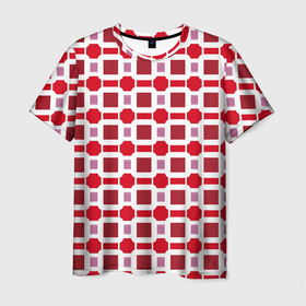 Мужская футболка 3D с принтом Красные кирпичики и белые полосы в Тюмени, 100% полиэфир | прямой крой, круглый вырез горловины, длина до линии бедер | Тематика изображения на принте: 