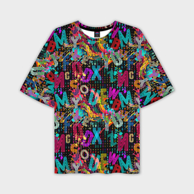 Мужская футболка oversize 3D с принтом Multicolored english letters в Кировске,  |  | 