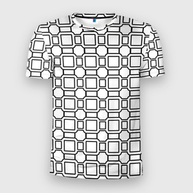 Мужская футболка 3D Slim с принтом Чёрно белая сетка в Кировске, 100% полиэстер с улучшенными характеристиками | приталенный силуэт, круглая горловина, широкие плечи, сужается к линии бедра | 