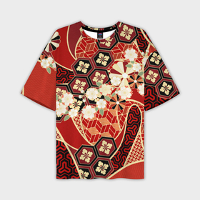 Мужская футболка oversize 3D с принтом Японские хризантемы с сакурой в Белгороде,  |  | 