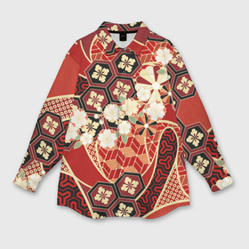 Мужская рубашка oversize 3D с принтом Японские хризантемы с сакурой ,  |  | 