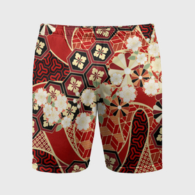 Мужские шорты спортивные с принтом Японские хризантемы с сакурой в Екатеринбурге,  |  | 