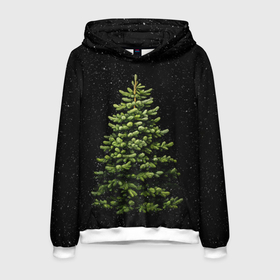 Мужская толстовка 3D с принтом Ель на темном фоне в городе Новоалтайск, 100% полиэстер | двухслойный капюшон со шнурком для регулировки, мягкие манжеты на рукавах и по низу толстовки, спереди карман-кенгуру с мягким внутренним слоем. | Тематика изображения на принте: 