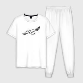 Мужская пижама хлопок с принтом Птица минимализм в Петрозаводске, 100% хлопок | брюки и футболка прямого кроя, без карманов, на брюках мягкая резинка на поясе и по низу штанин
 | 