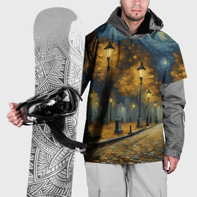 Накидка на куртку 3D с принтом Ночь улица фонарь осенняя зарисовка в Петрозаводске, 100% полиэстер |  | 