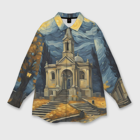 Мужская рубашка oversize 3D с принтом Звездная осенняя ночь над храмом в Петрозаводске,  |  | Тематика изображения на принте: 