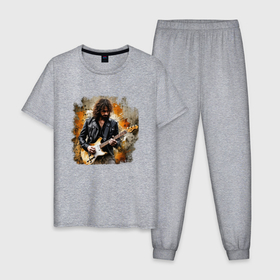 Мужская пижама хлопок с принтом Рок музыкант на гранже в Новосибирске, 100% хлопок | брюки и футболка прямого кроя, без карманов, на брюках мягкая резинка на поясе и по низу штанин
 | 