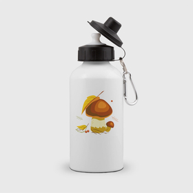Бутылка спортивная с принтом Осенний гриб боровик в Курске, металл | емкость — 500 мл, в комплекте две пластиковые крышки и карабин для крепления | Тематика изображения на принте: 