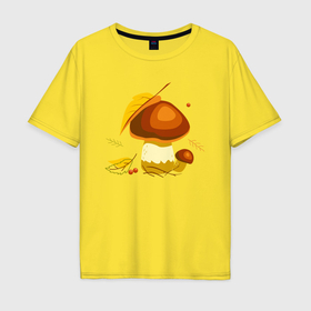 Мужская футболка хлопок Oversize с принтом Осенний гриб боровик в Кировске, 100% хлопок | свободный крой, круглый ворот, “спинка” длиннее передней части | 