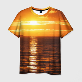 Мужская футболка 3D с принтом Закат у моря в Новосибирске, 100% полиэфир | прямой крой, круглый вырез горловины, длина до линии бедер | 