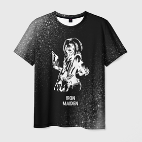 Мужская футболка 3D с принтом Iron Maiden glitch на темном фоне в Белгороде, 100% полиэфир | прямой крой, круглый вырез горловины, длина до линии бедер | Тематика изображения на принте: 