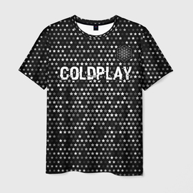Мужская футболка 3D с принтом Coldplay glitch на темном фоне посередине , 100% полиэфир | прямой крой, круглый вырез горловины, длина до линии бедер | 