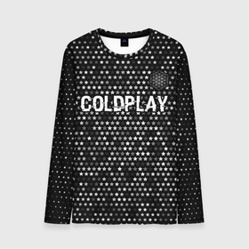 Мужской лонгслив 3D с принтом Coldplay glitch на темном фоне посередине , 100% полиэстер | длинные рукава, круглый вырез горловины, полуприлегающий силуэт | 