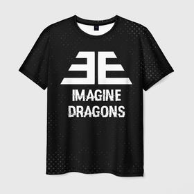 Мужская футболка 3D с принтом Imagine Dragons glitch на темном фоне в Санкт-Петербурге, 100% полиэфир | прямой крой, круглый вырез горловины, длина до линии бедер | 