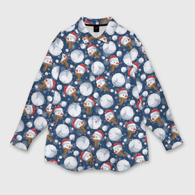 Мужская рубашка oversize 3D с принтом Весёлые снеговики   паттерн в Екатеринбурге,  |  | Тематика изображения на принте: 
