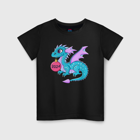 Детская футболка хлопок с принтом Дракон   символ 2024 года в Курске, 100% хлопок | круглый вырез горловины, полуприлегающий силуэт, длина до линии бедер | 