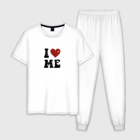Мужская пижама хлопок с принтом I love me   heart y2k в Екатеринбурге, 100% хлопок | брюки и футболка прямого кроя, без карманов, на брюках мягкая резинка на поясе и по низу штанин
 | Тематика изображения на принте: 