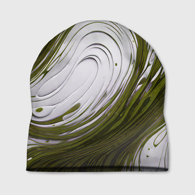 Шапка 3D с принтом Бело зеленая краска в Петрозаводске, 100% полиэстер | универсальный размер, печать по всей поверхности изделия | 