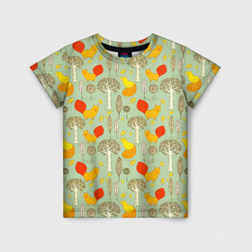 Детская футболка 3D с принтом Лисы в лесу в Курске, 100% гипоаллергенный полиэфир | прямой крой, круглый вырез горловины, длина до линии бедер, чуть спущенное плечо, ткань немного тянется | 