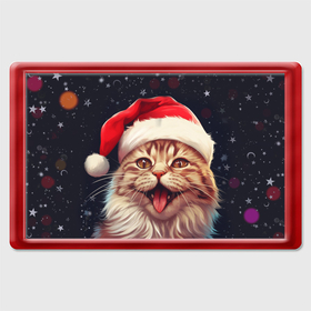 Магнит 45*70 с принтом New Years mood from Santa the cat в Тюмени, Пластик | Размер: 78*52 мм; Размер печати: 70*45 | Тематика изображения на принте: 