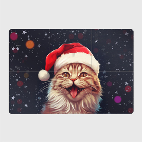 Магнитный плакат 3Х2 с принтом New Years mood from Santa the cat в Екатеринбурге, Полимерный материал с магнитным слоем | 6 деталей размером 9*9 см | Тематика изображения на принте: 