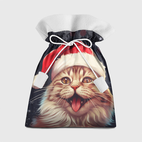Подарочный 3D мешок с принтом New Years mood from Santa the cat в Екатеринбурге, 100% полиэстер | Размер: 29*39 см | Тематика изображения на принте: 