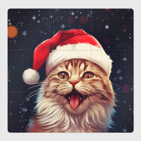 Магнитный плакат 3Х3 с принтом New Years mood from Santa the cat в Екатеринбурге, Полимерный материал с магнитным слоем | 9 деталей размером 9*9 см | 