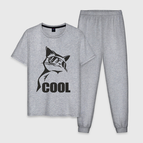 Мужская пижама хлопок с принтом Cat cool в Курске, 100% хлопок | брюки и футболка прямого кроя, без карманов, на брюках мягкая резинка на поясе и по низу штанин
 | Тематика изображения на принте: 