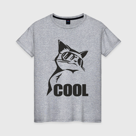 Женская футболка хлопок с принтом Cat cool в Санкт-Петербурге, 100% хлопок | прямой крой, круглый вырез горловины, длина до линии бедер, слегка спущенное плечо | 