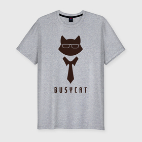 Мужская футболка хлопок Slim с принтом Занятой кот в Екатеринбурге, 92% хлопок, 8% лайкра | приталенный силуэт, круглый вырез ворота, длина до линии бедра, короткий рукав | 