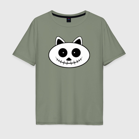 Мужская футболка хлопок Oversize с принтом Улыбочка кота в Тюмени, 100% хлопок | свободный крой, круглый ворот, “спинка” длиннее передней части | Тематика изображения на принте: 