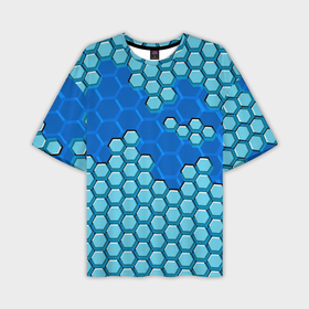 Мужская футболка oversize 3D с принтом Синяя энерго броня из шестиугольников ,  |  | 
