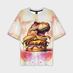 Мужская футболка oversize 3D с принтом Тиранозавр с гамбургером в Кировске,  |  | 
