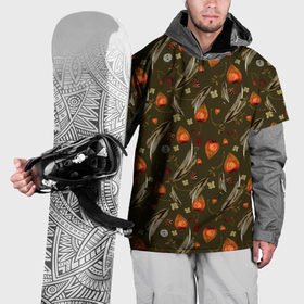 Накидка на куртку 3D с принтом Перья и физалис green в Петрозаводске, 100% полиэстер |  | Тематика изображения на принте: 