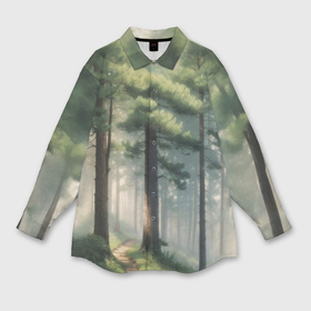 Мужская рубашка oversize 3D с принтом Тропинка через утренний лес в Санкт-Петербурге,  |  | Тематика изображения на принте: 