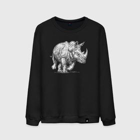 Мужской свитшот хлопок с принтом Белый носорог бежит в Новосибирске, 100% хлопок |  | 