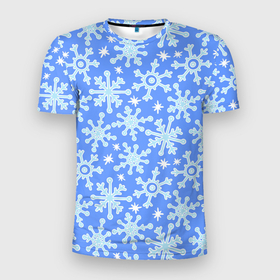 Мужская футболка 3D Slim с принтом Мультяшные снежинки в Санкт-Петербурге, 100% полиэстер с улучшенными характеристиками | приталенный силуэт, круглая горловина, широкие плечи, сужается к линии бедра | 