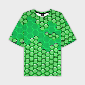 Мужская футболка oversize 3D с принтом Зелёная энерго броня из шестиугольников в Курске,  |  | 
